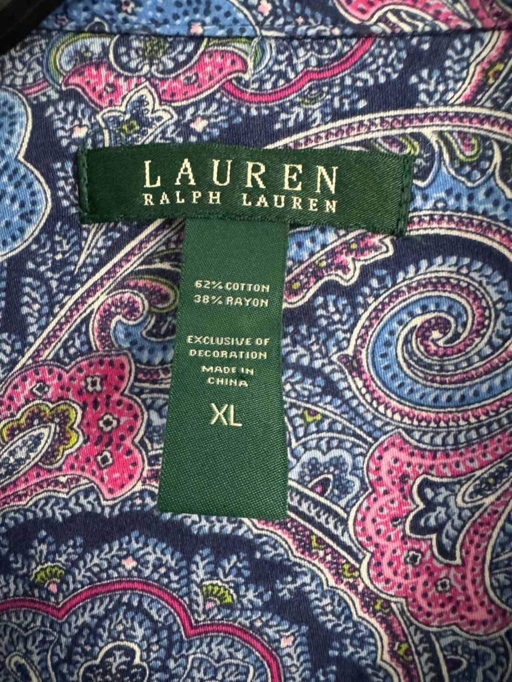 Ralph Lauren Pajamas 2-Piece Set Womens SZ XL Paisley Navy Pink EUC - Picture 3 of 13